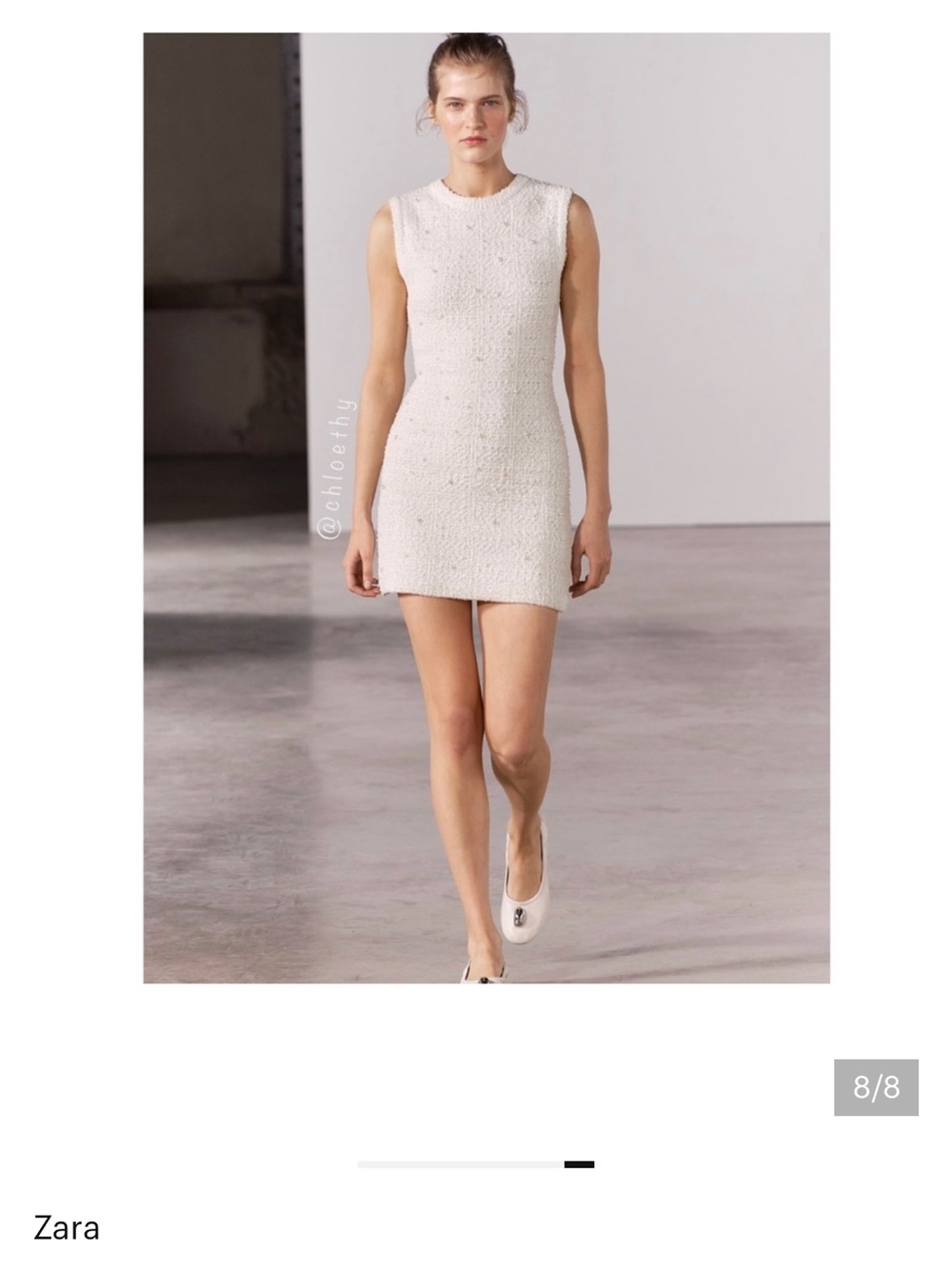 Zara Cream Textured Sleeveless Mini Dress with pearls